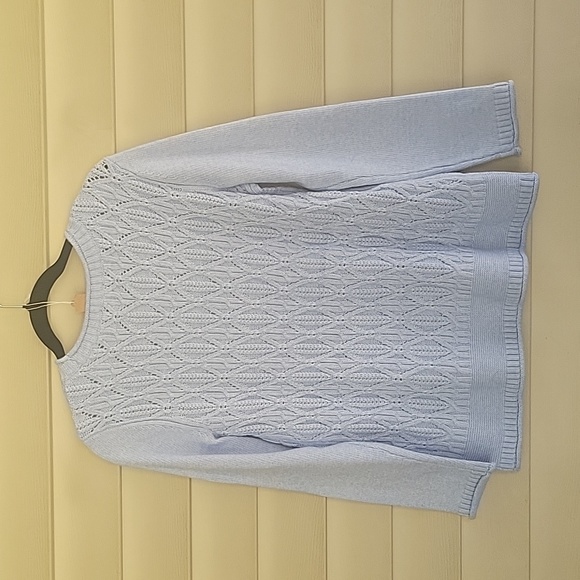 TALBOTS SWEATER LONG SLEEVE MIXED CABLE KNIT WOOL BLEND BLUE SIZE MEDIUM - Picture 3 of 5